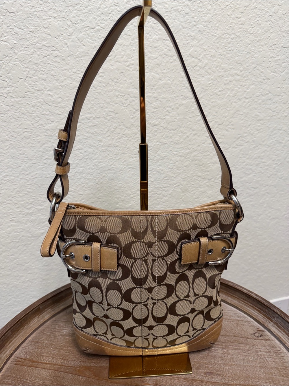 Coach Brown & Tan Signature Canvas Shoulder Bag
